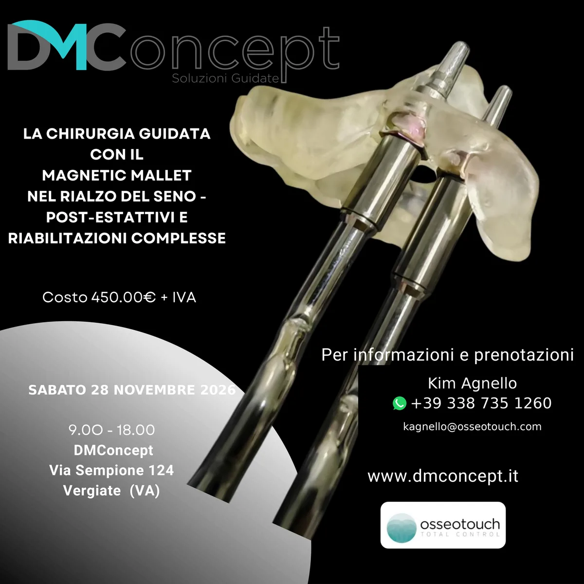 Locandina del corso La chirurgia guidata con il Magnetic Mallet, Dr. Alessandro Tardani — 28 novembre 2026, DMConcept, Vergiate (VA)