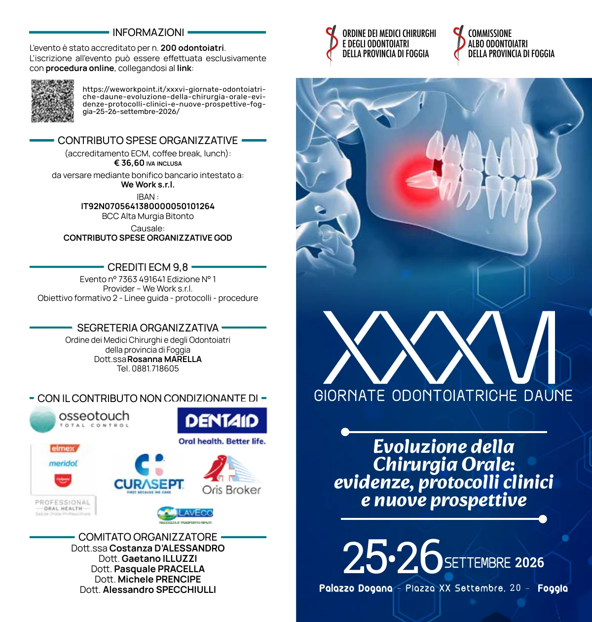 Programma delle XXXVI Giornate Odontoiatriche Daune — Foggia, 25 e 26 settembre 2026