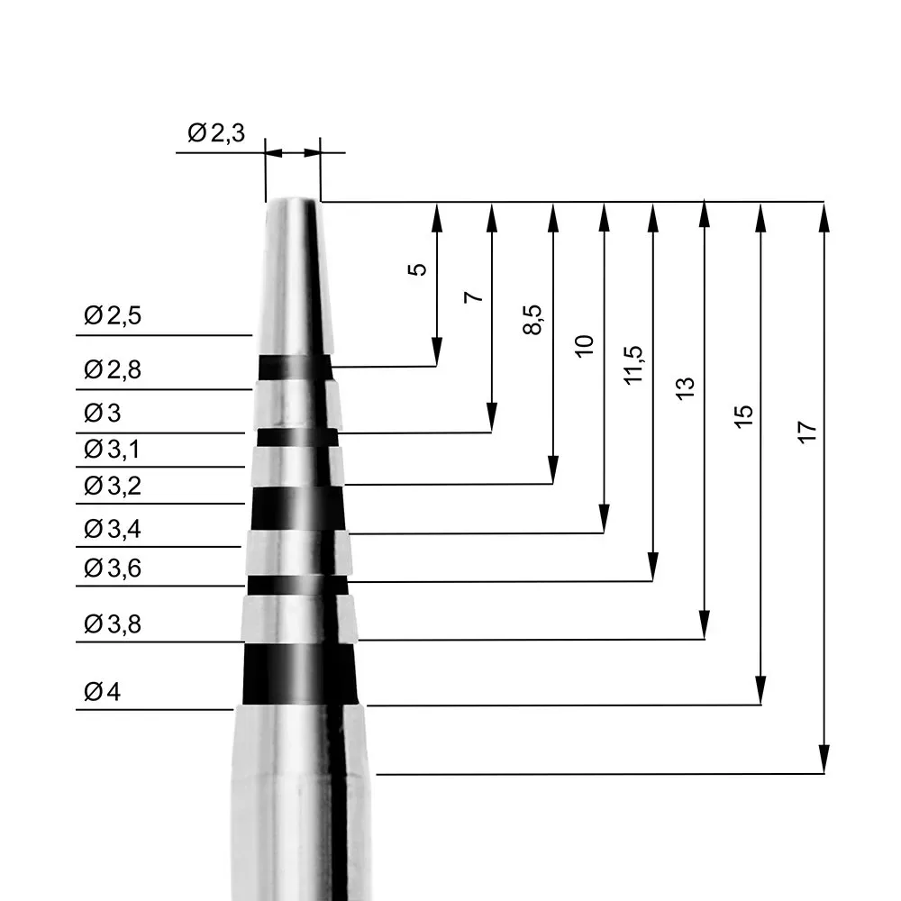 Disegno tecnico osteotomo Easy In AZ 160: diametri e altezze progressive