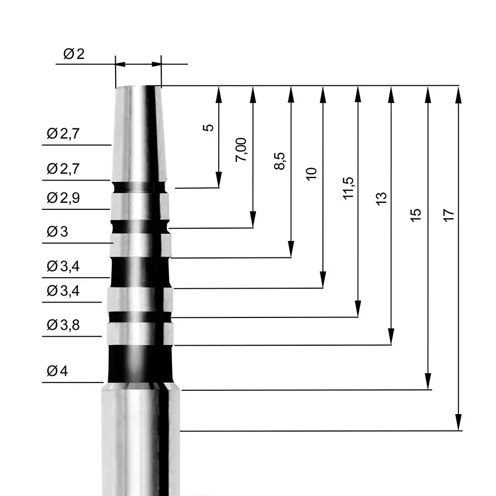 Disegno tecnico osteotomo Easy In AZ 230: diametri e altezze progressive