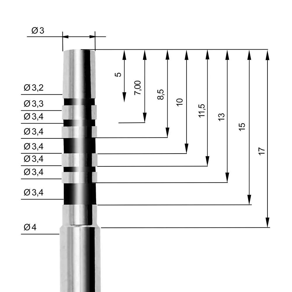 Disegno tecnico osteotomo Easy In AZ 300: diametri e altezze progressive